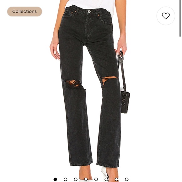 RE/DONE ORIGINALS HIGH RISE LOOSE IN WASHED BLACK WITH RIPS - Picture 7 of 7